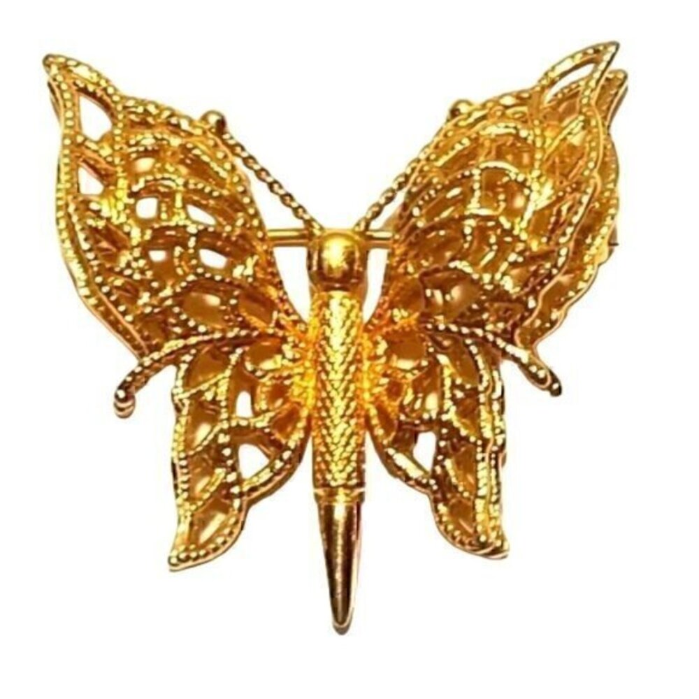 Vintage Monet Gold Filigree Brooch Pin 3-D Butterfly